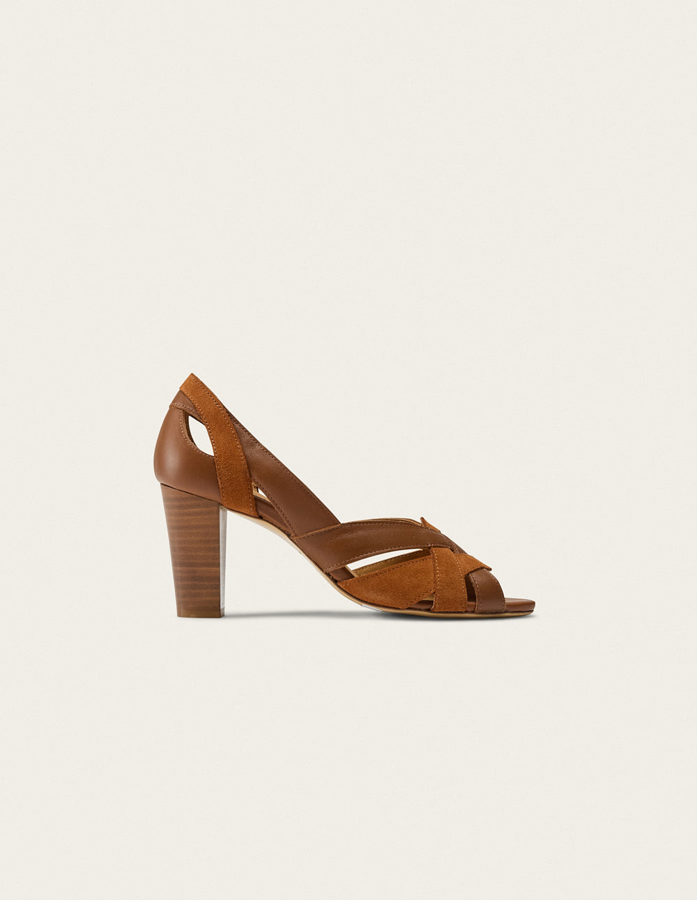Sandales à talons Clémentine H - Cuir cognac et suède