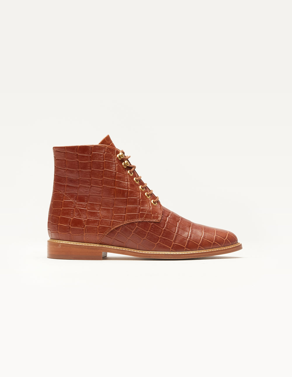 Bottines à lacets Lucienne - Cuir croco cognac