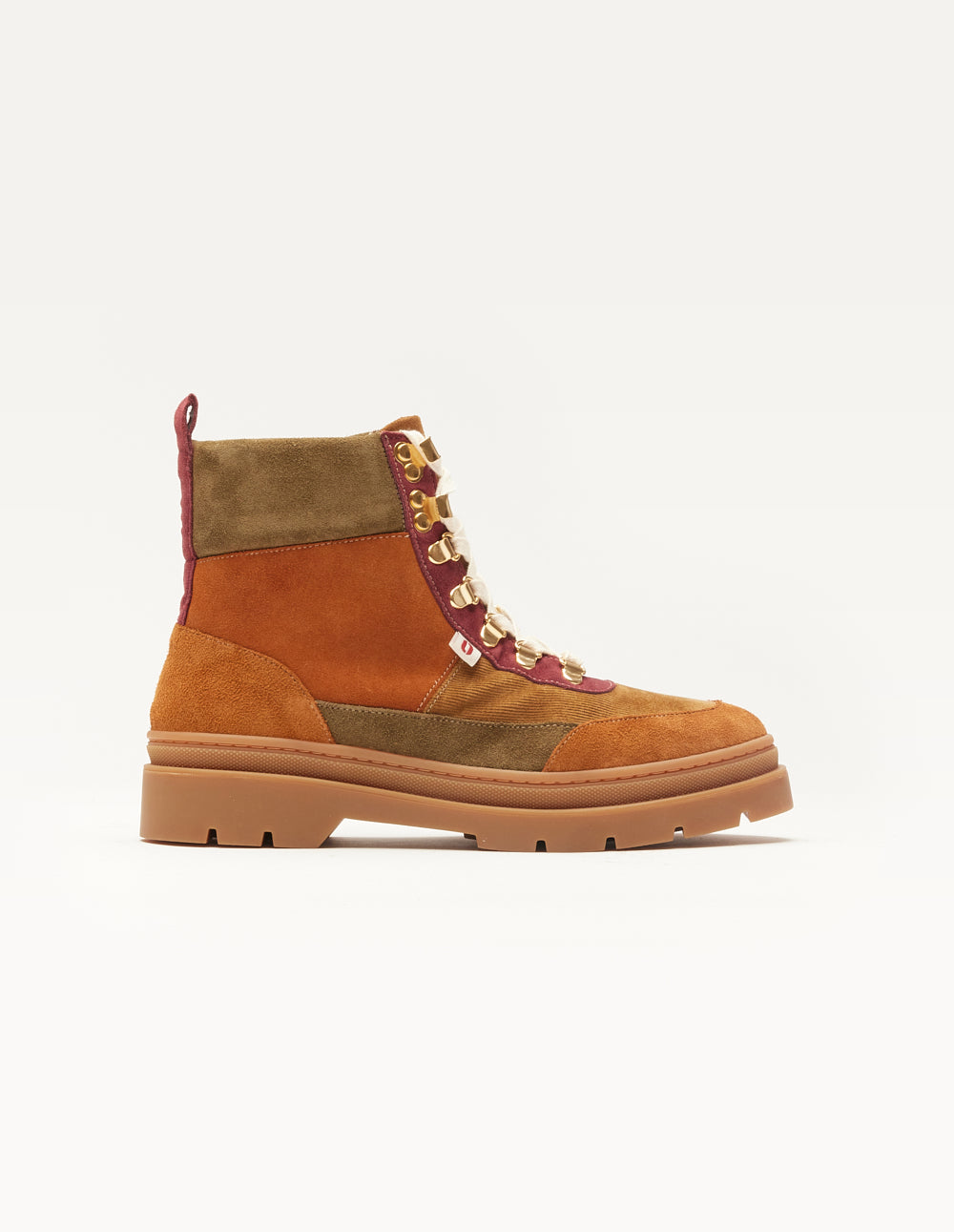 Bottines à lacets Joelle - Suède et velours cognac bordeaux