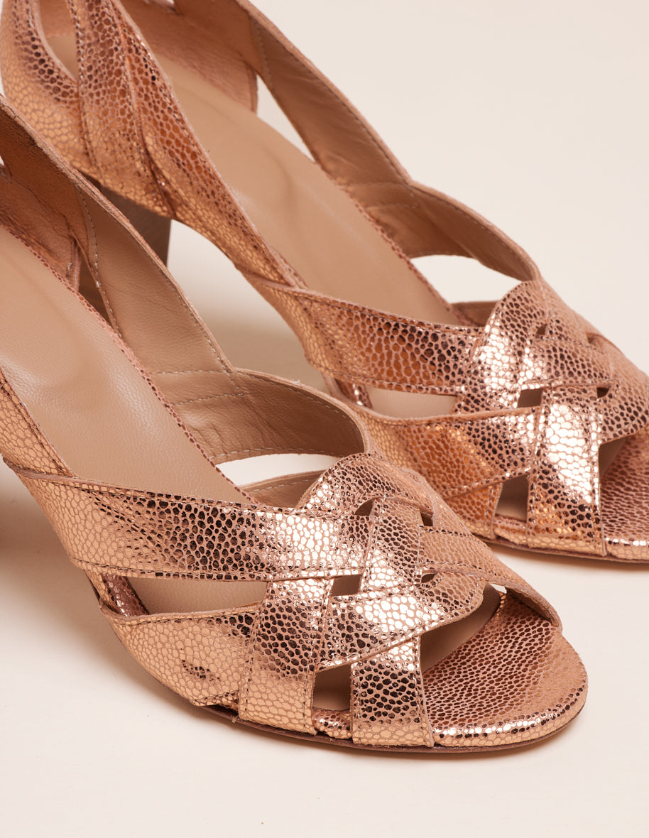 Sandales à talons Clémentine H - Cuir craquelé rose