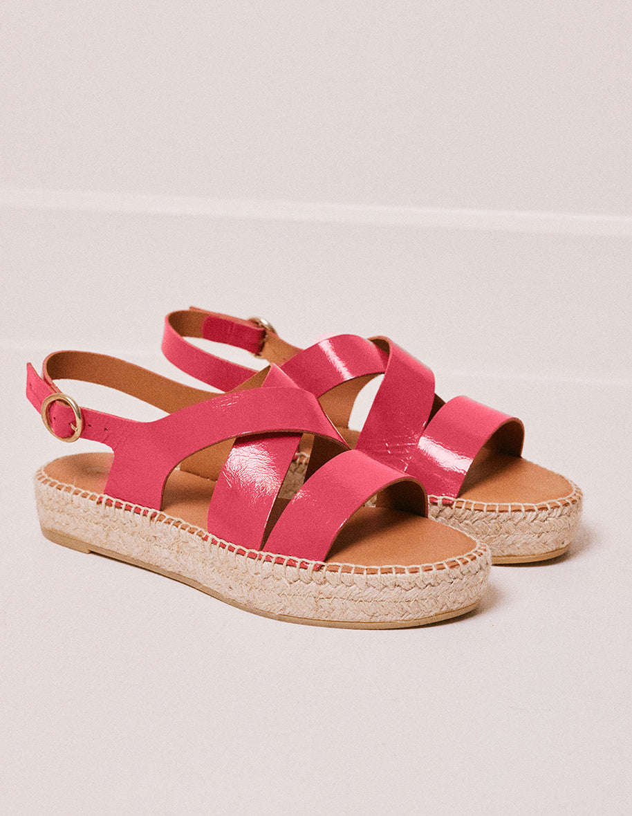 Espadrilles Chantal - Cuir plissé fuchsia