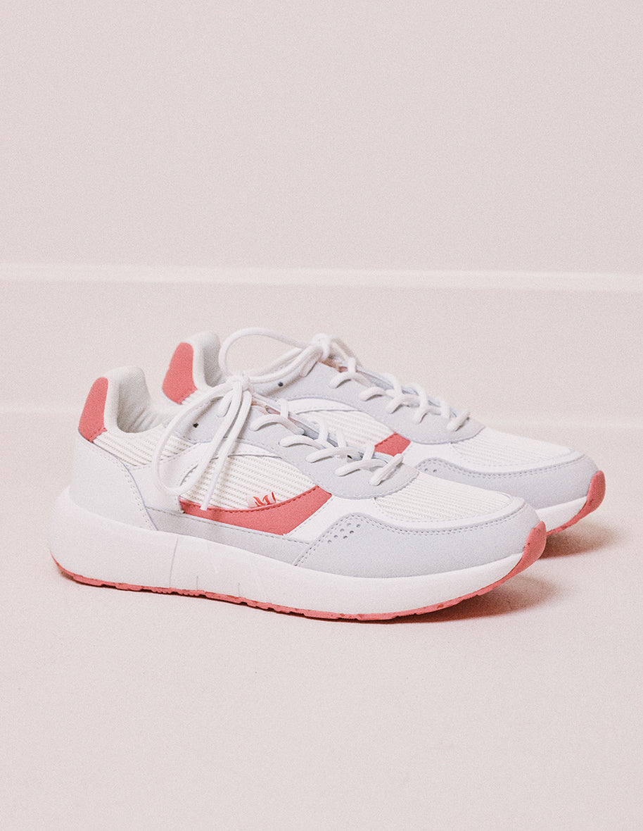 Baskets basses Marion - Cuir recyclé et suède vegan blanc corail