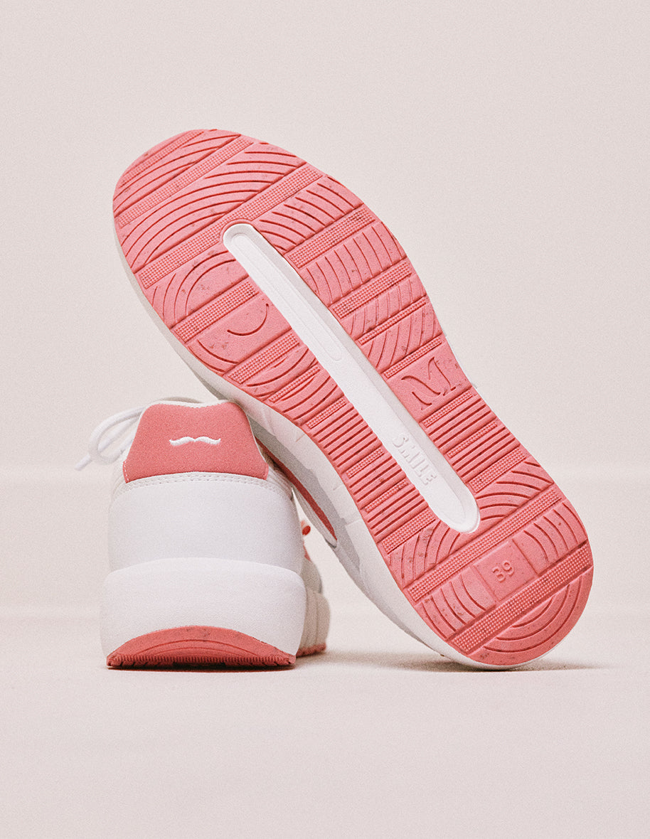 Baskets basses Marion - Cuir recyclé et suède vegan blanc corail