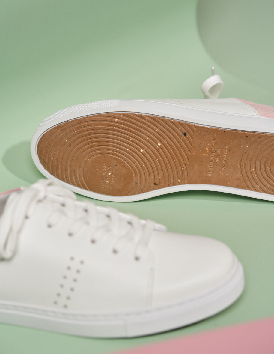 Baskets basses Renée - Cuir blanc et toile tie and dye rose
