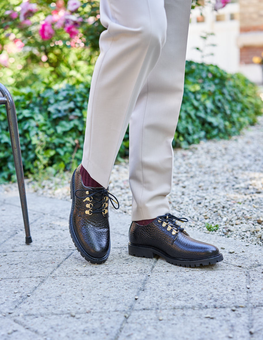 Derbies Agnès - Cuir Croco Noir