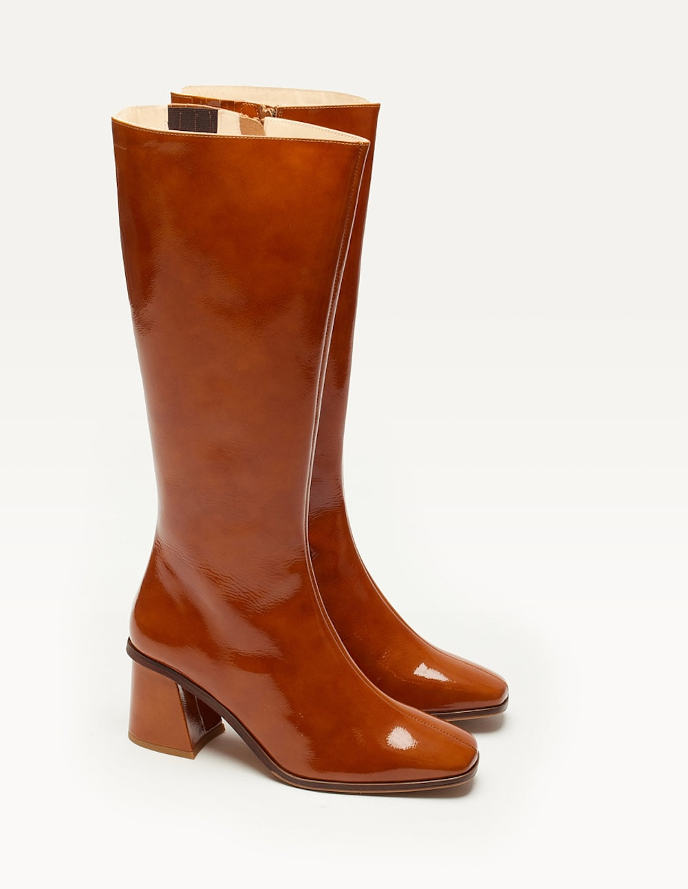 Bottes Lisette - Cuir plissé verni cognac