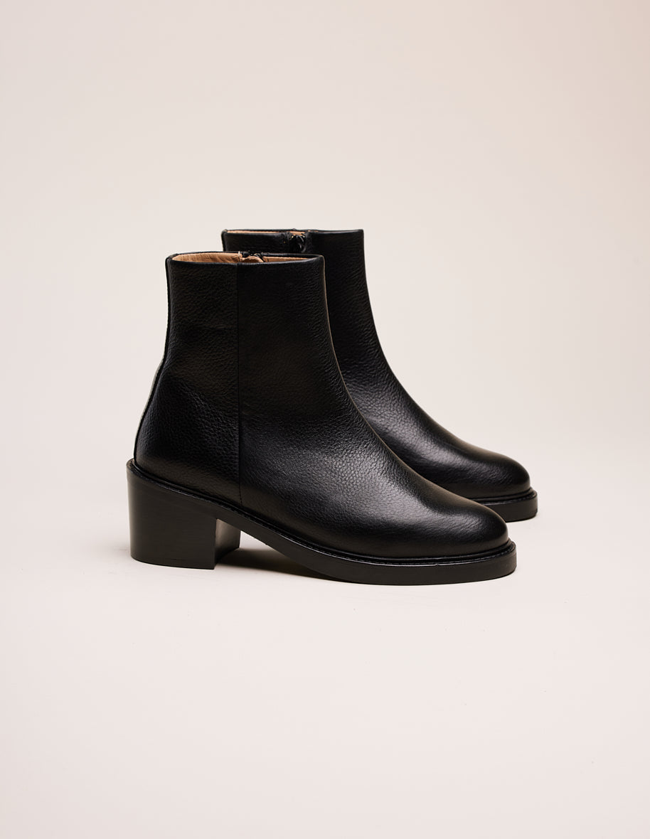 Bottines à talons Véronique - Cuir grainé noir