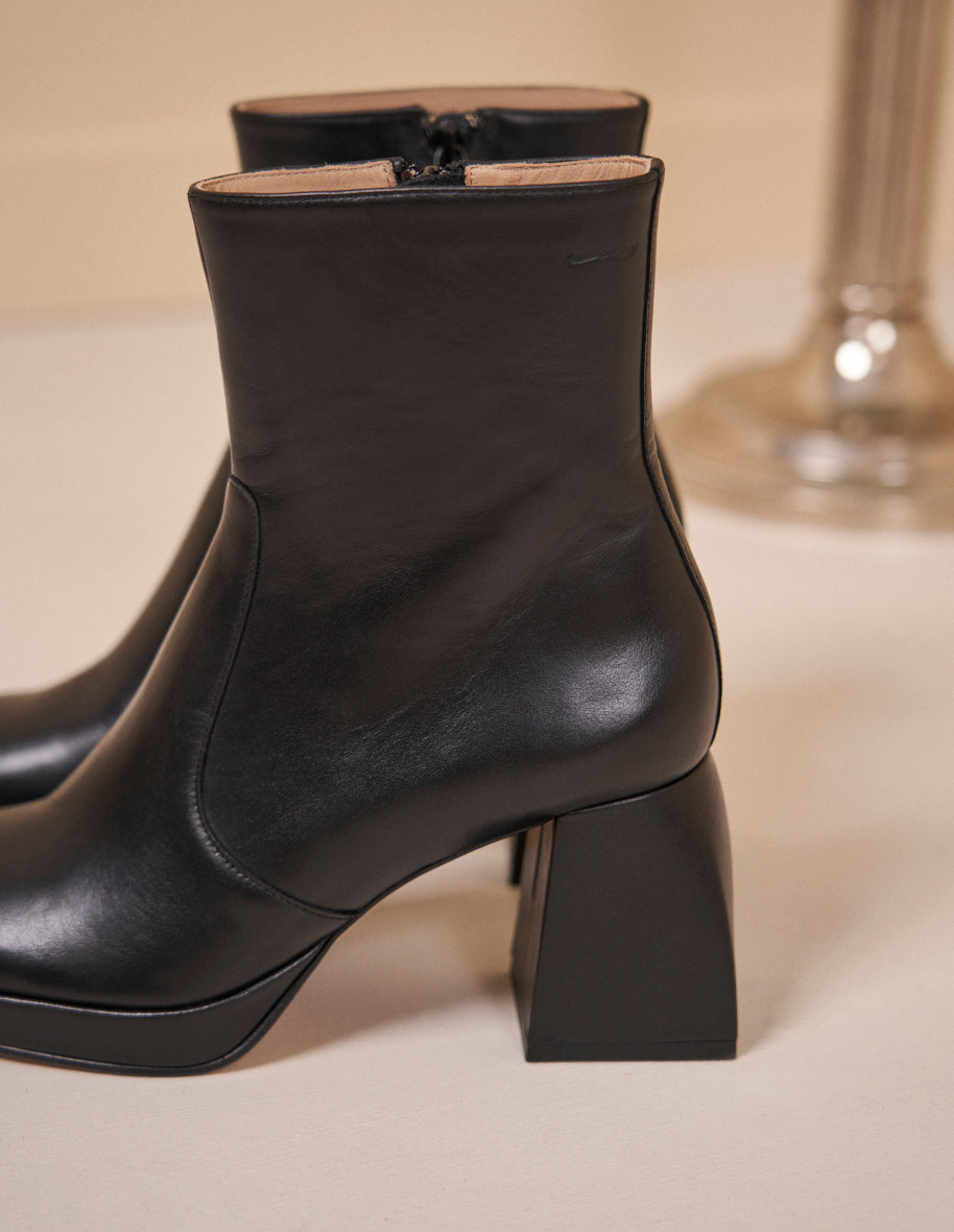 Bottines à talons Marina - Cuir noir