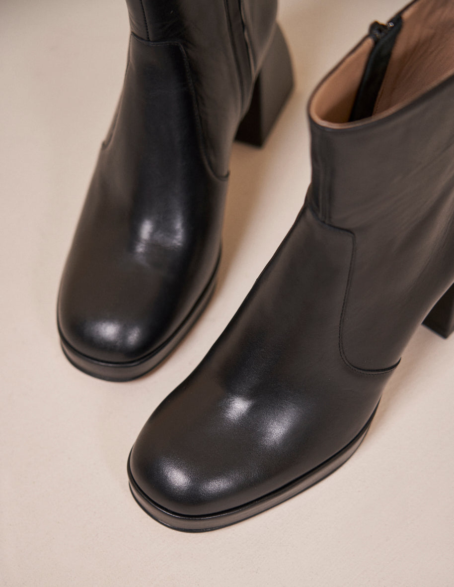 Bottines à talons Marina - Cuir noir