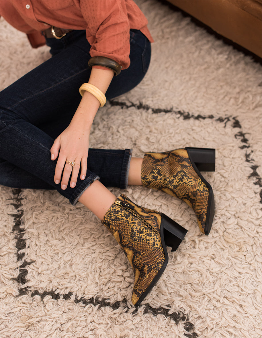 Bottines à talons Céleste - Cuir Python Cognac
