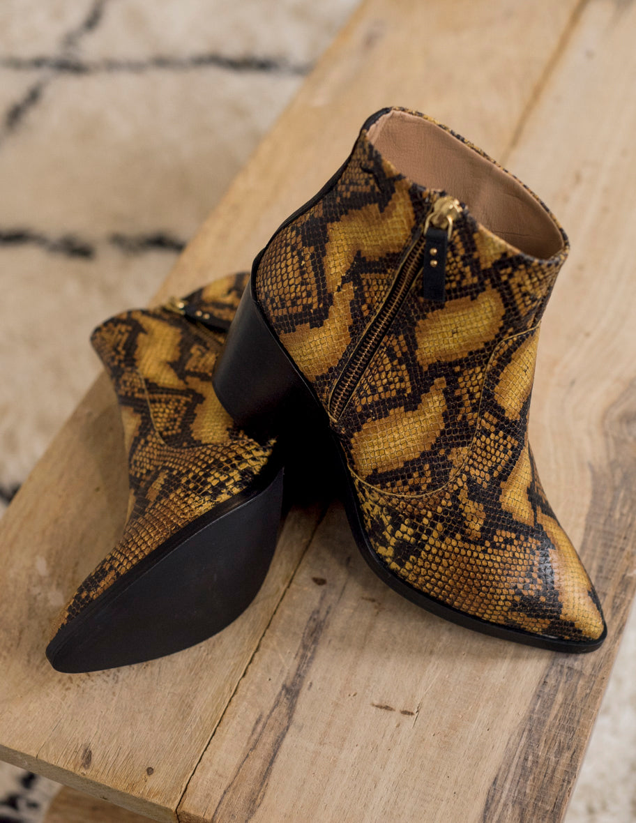 Bottines à talons Céleste - Cuir Python Cognac