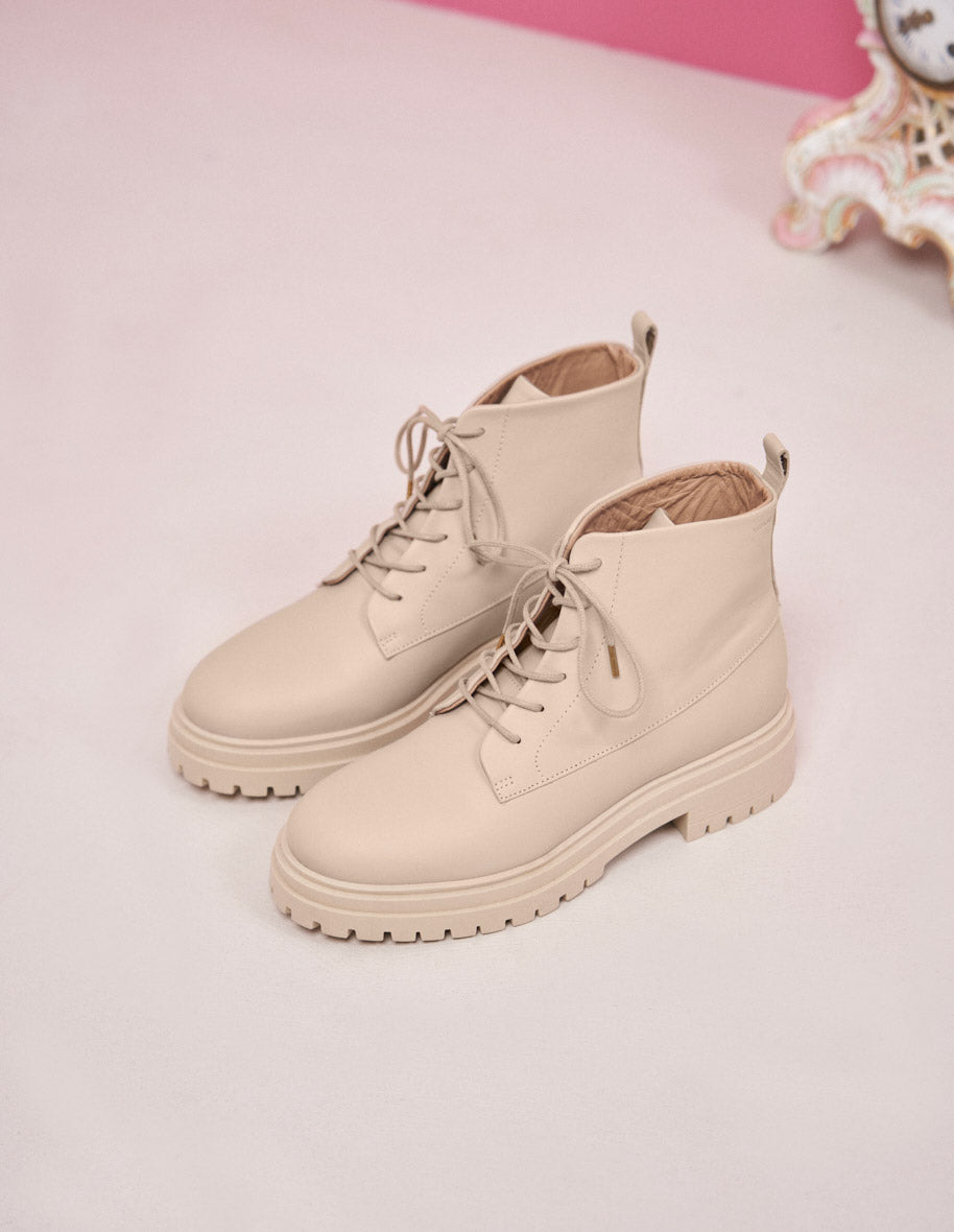 Bottines à lacets Bérénice - Cuir crème