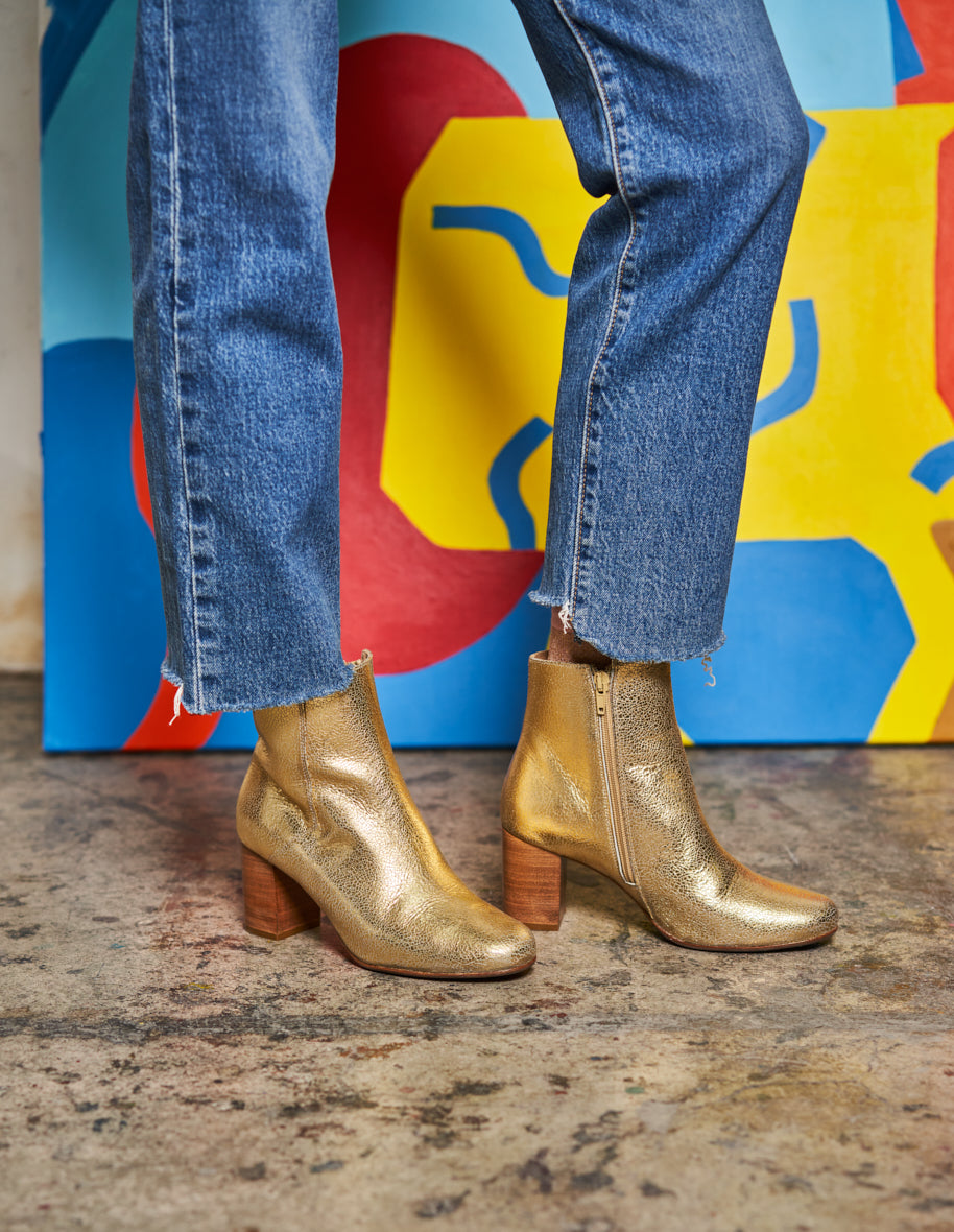 Bottines à talons Mathilde H - Cuir Craquelé Doré