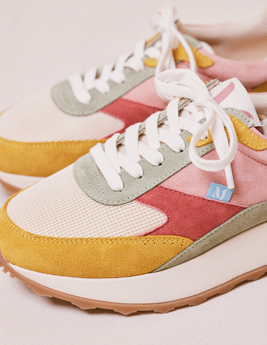 Baskets basses Yaelle - Suède et mesh jaune creme pistache