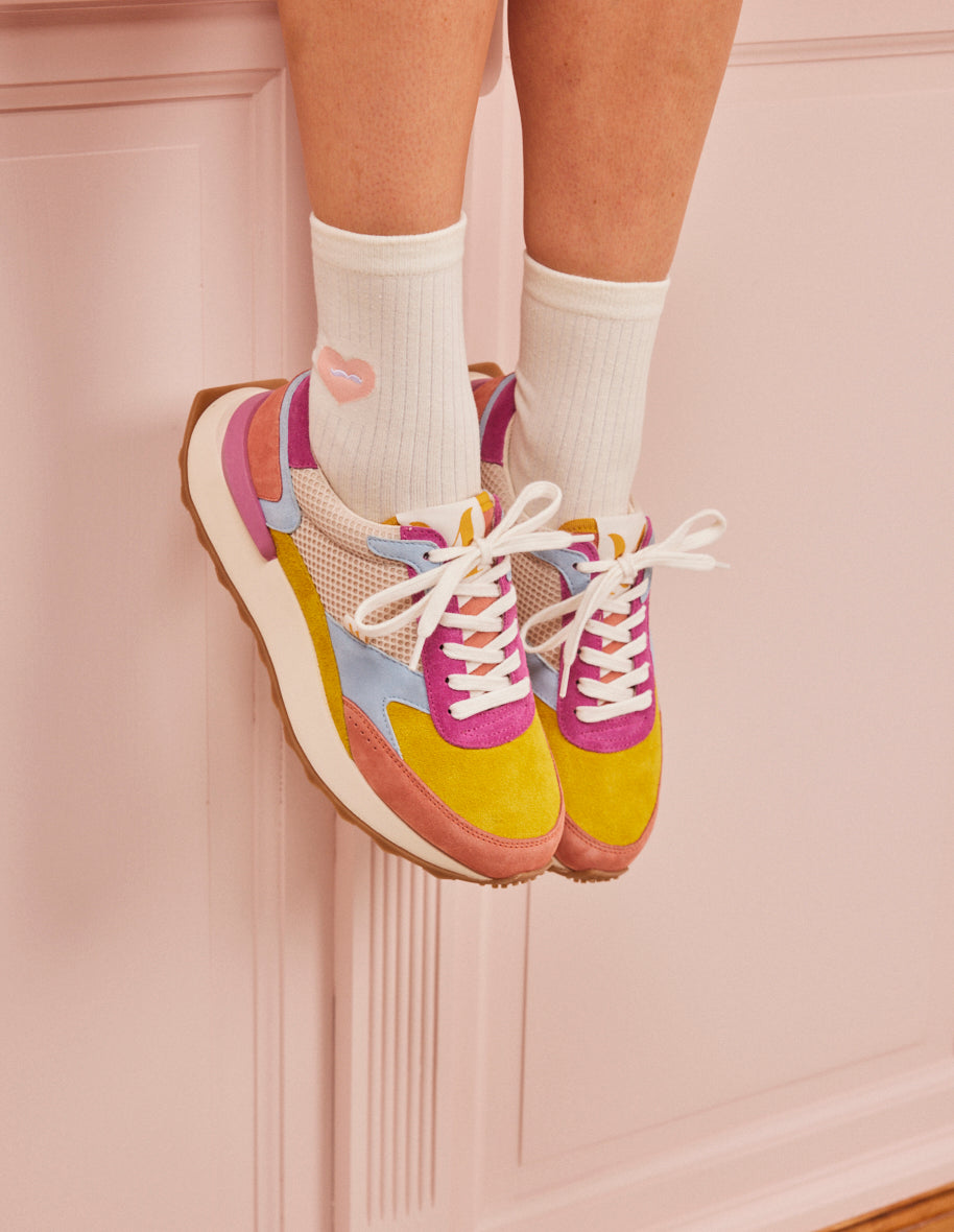Baskets basses Yaelle - Suède et mesh rose jaune fuchsia