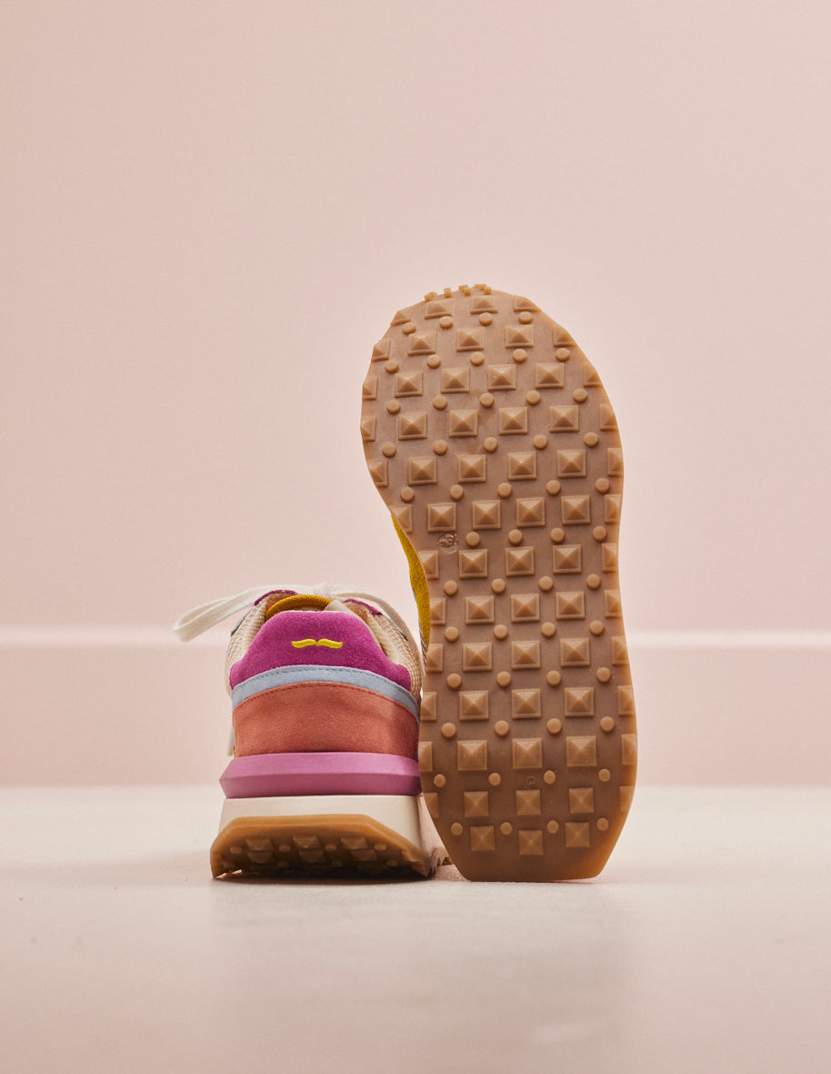 Baskets basses Yaelle - Suède et mesh rose jaune fuchsia