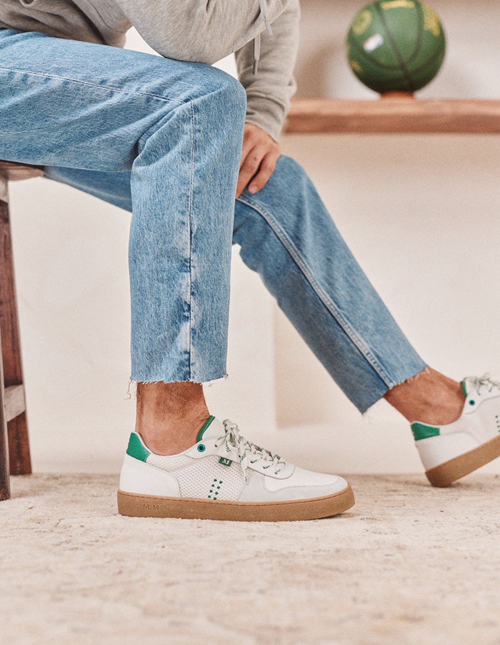 Baskets basses Arthur - Suède et mesh blanc vert