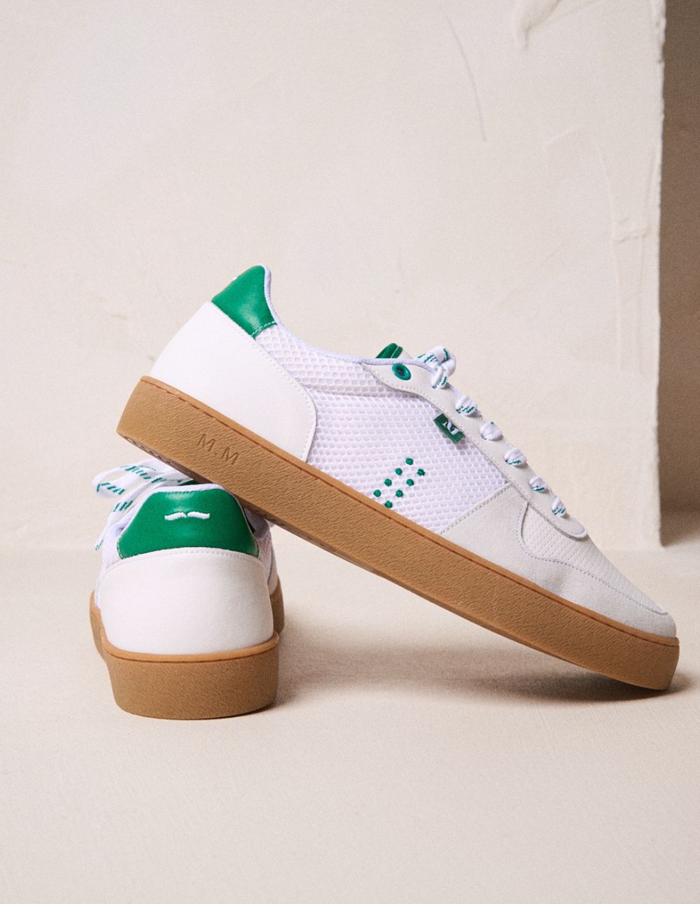 Baskets basses Arthur - Suède et mesh blanc vert