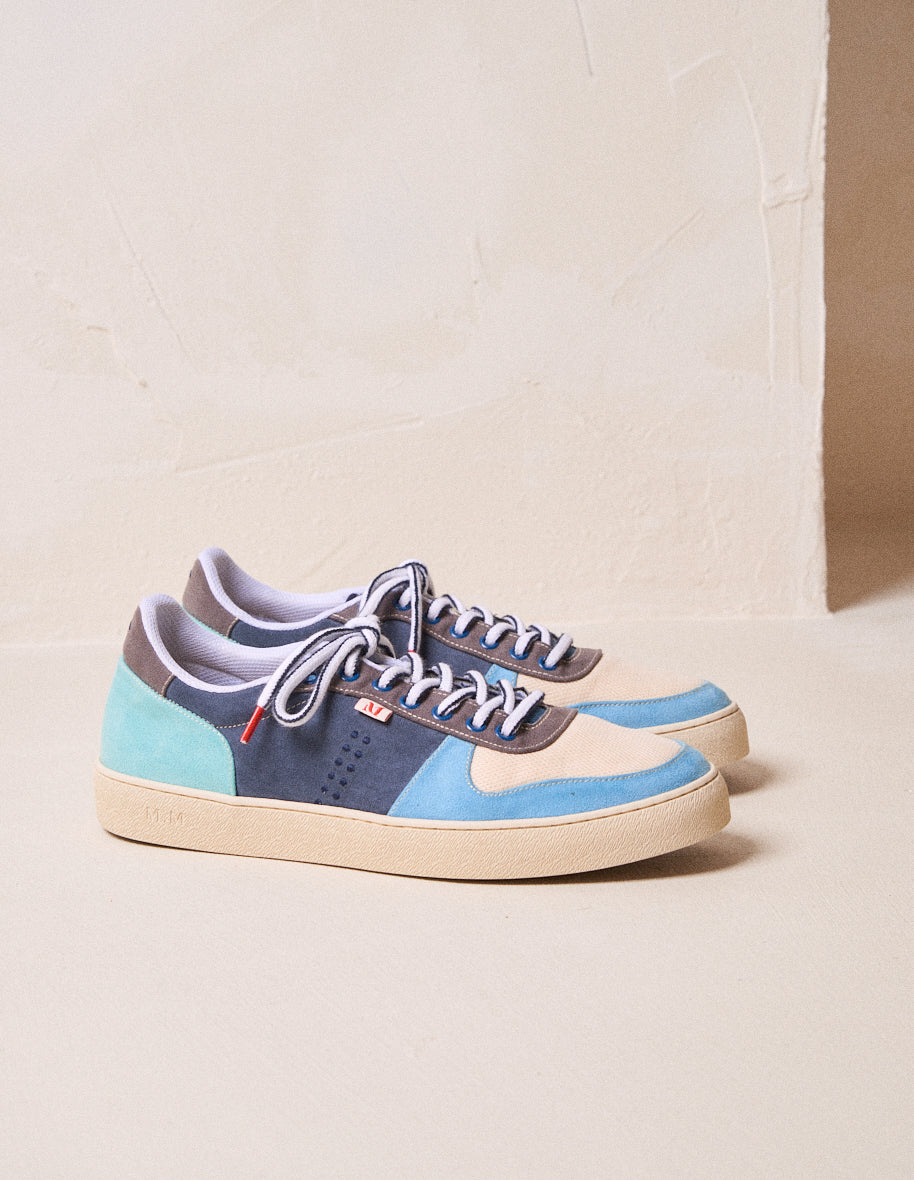 Baskets basses Arthur - Suède vegan et mesh bleu gris blanc