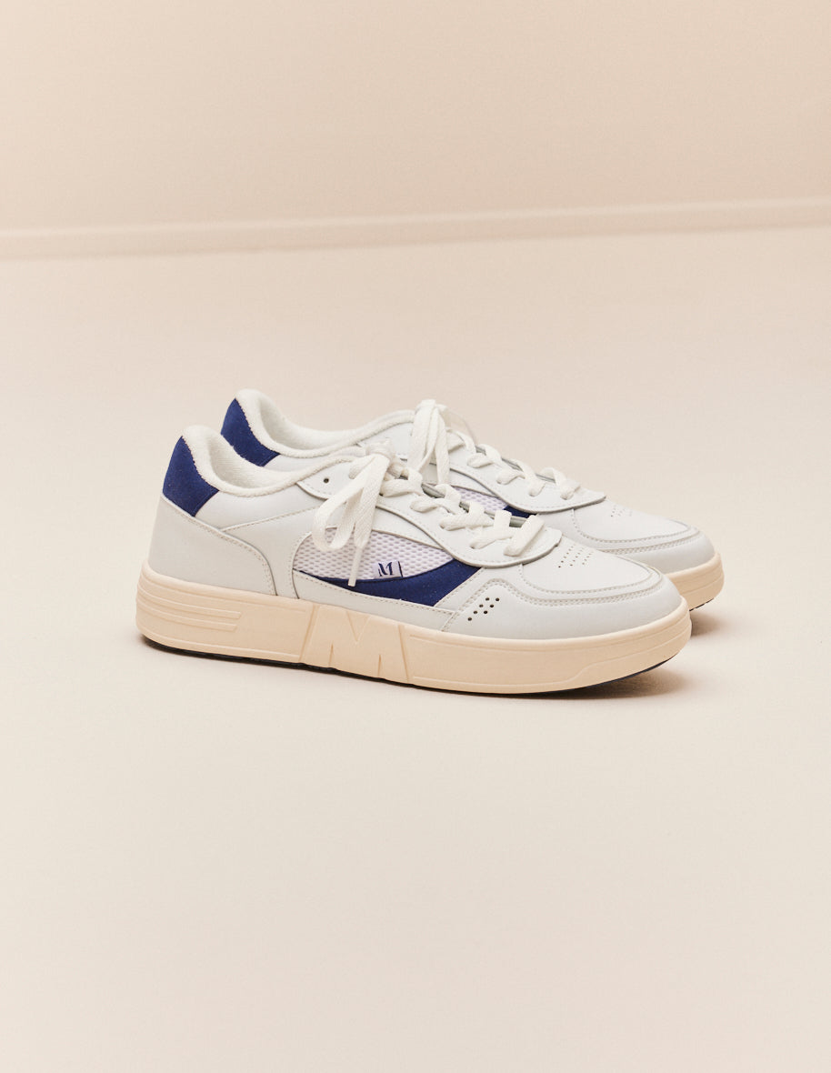 Baskets basses Aimé - Cuir recyclé et suède vegan marine blanc