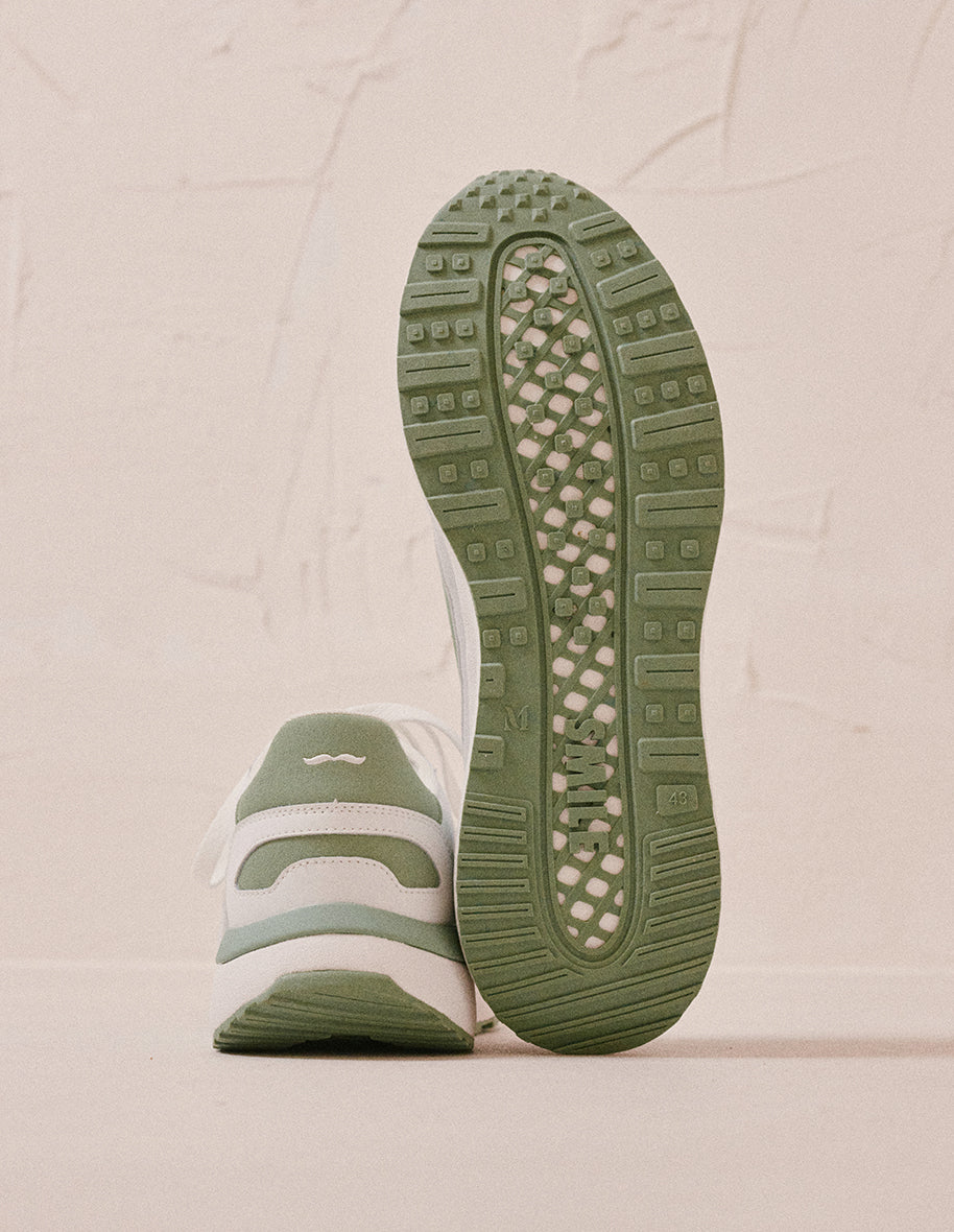 Baskets basses Anael - Cuir recyclé et suède vegan blanc sauge